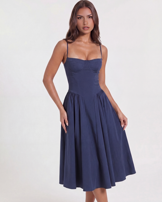 Vestido Francesca en color azul marino - Cloe Montiel