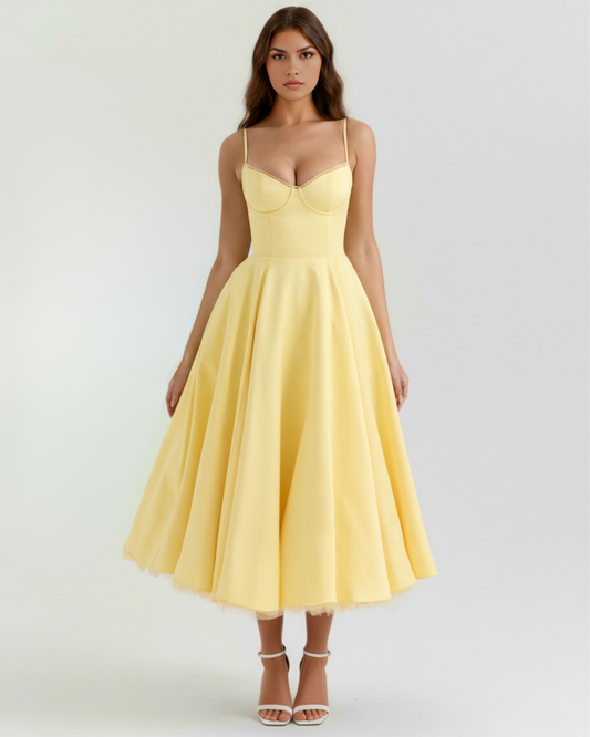 Vestido Selene en color amarillo mantequilla - Cloe Montiel