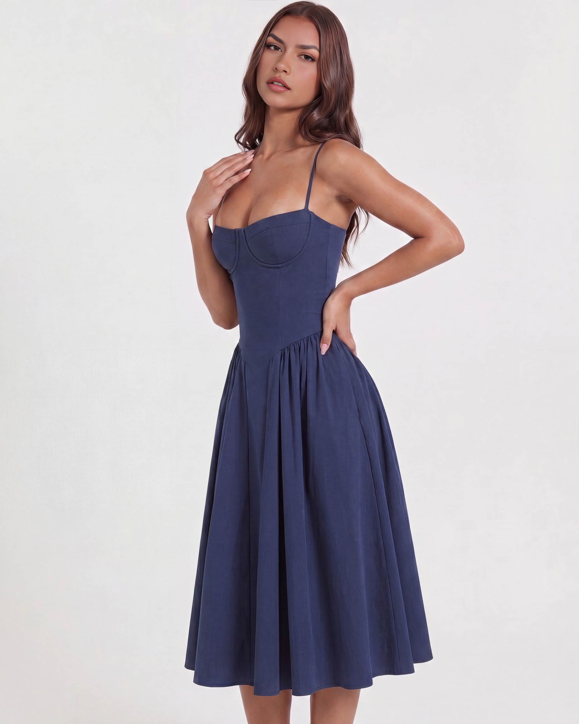 Vestido Francesca en color azul marino - Cloe Montiel