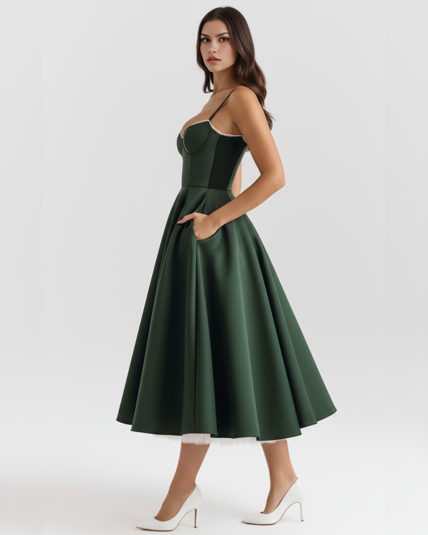 Vestido Selene en color verde bosque - Cloe Montiel