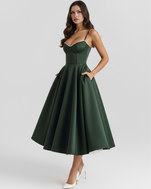 Vestido Selene en color verde bosque - Cloe Montiel