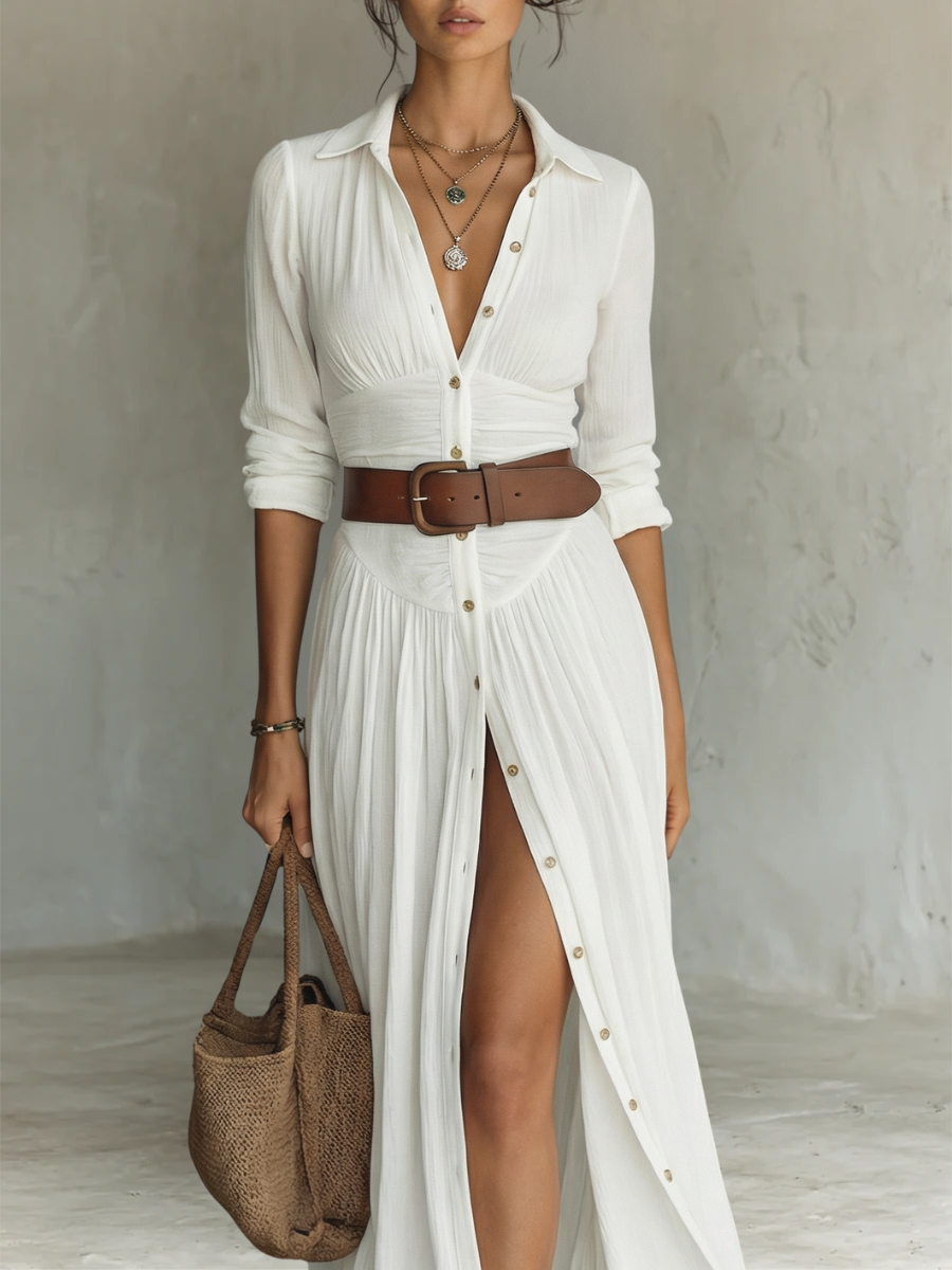 Vestido Maxi plisado blanco