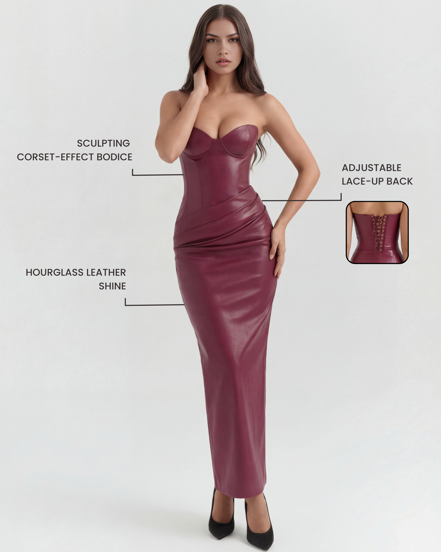 Vestido Vanessa en color burdeos - Cloe Montiel