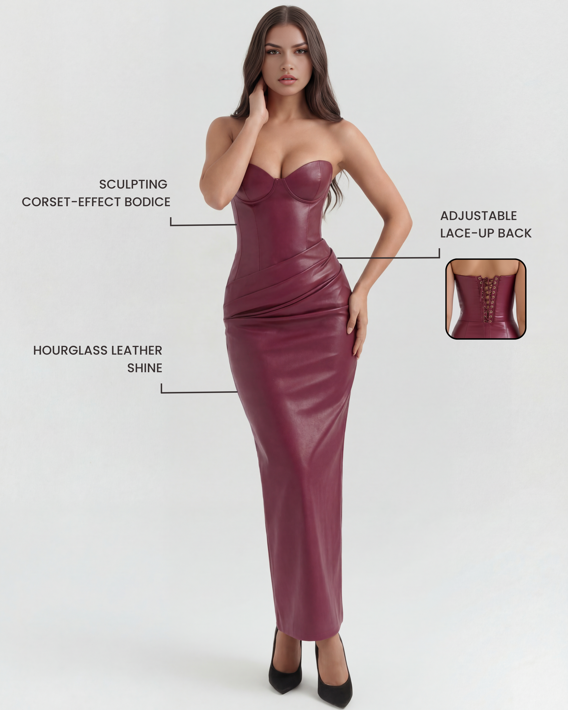 Vestido Vanessa en color burdeos - Cloe Montiel