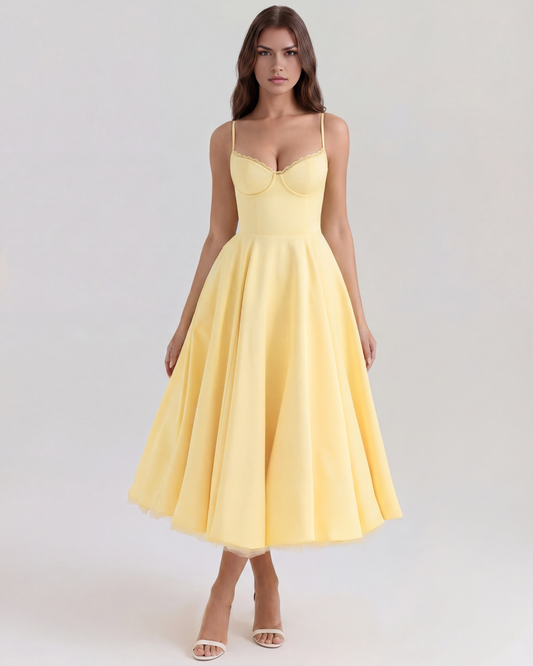 Vestido Selene en color amarillo mantequilla - Cloe Montiel