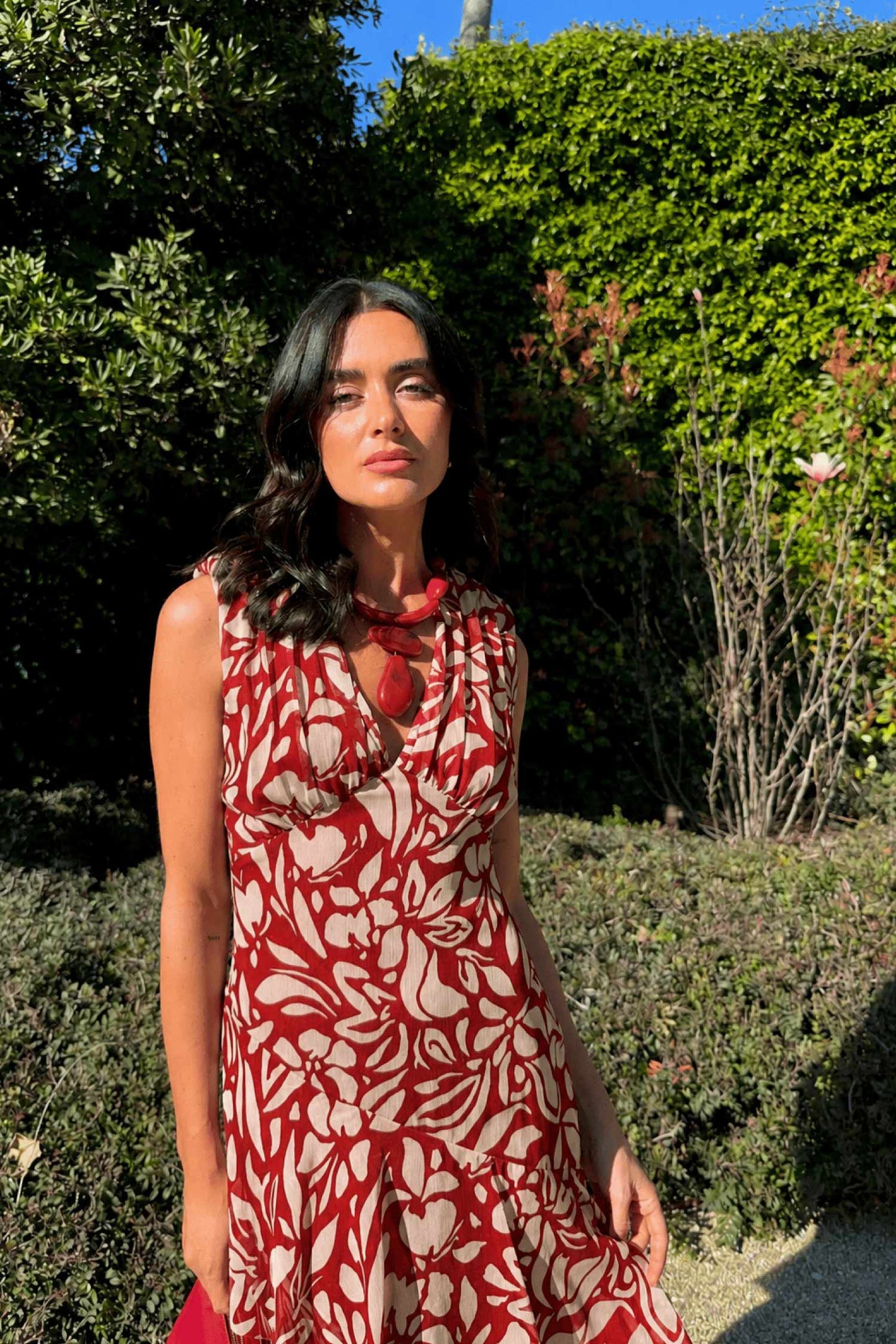 Vestido midi rojo fluido