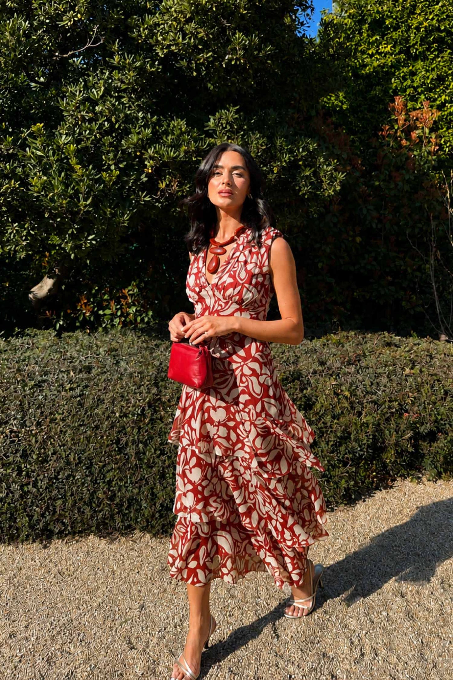 Vestido midi rojo fluido