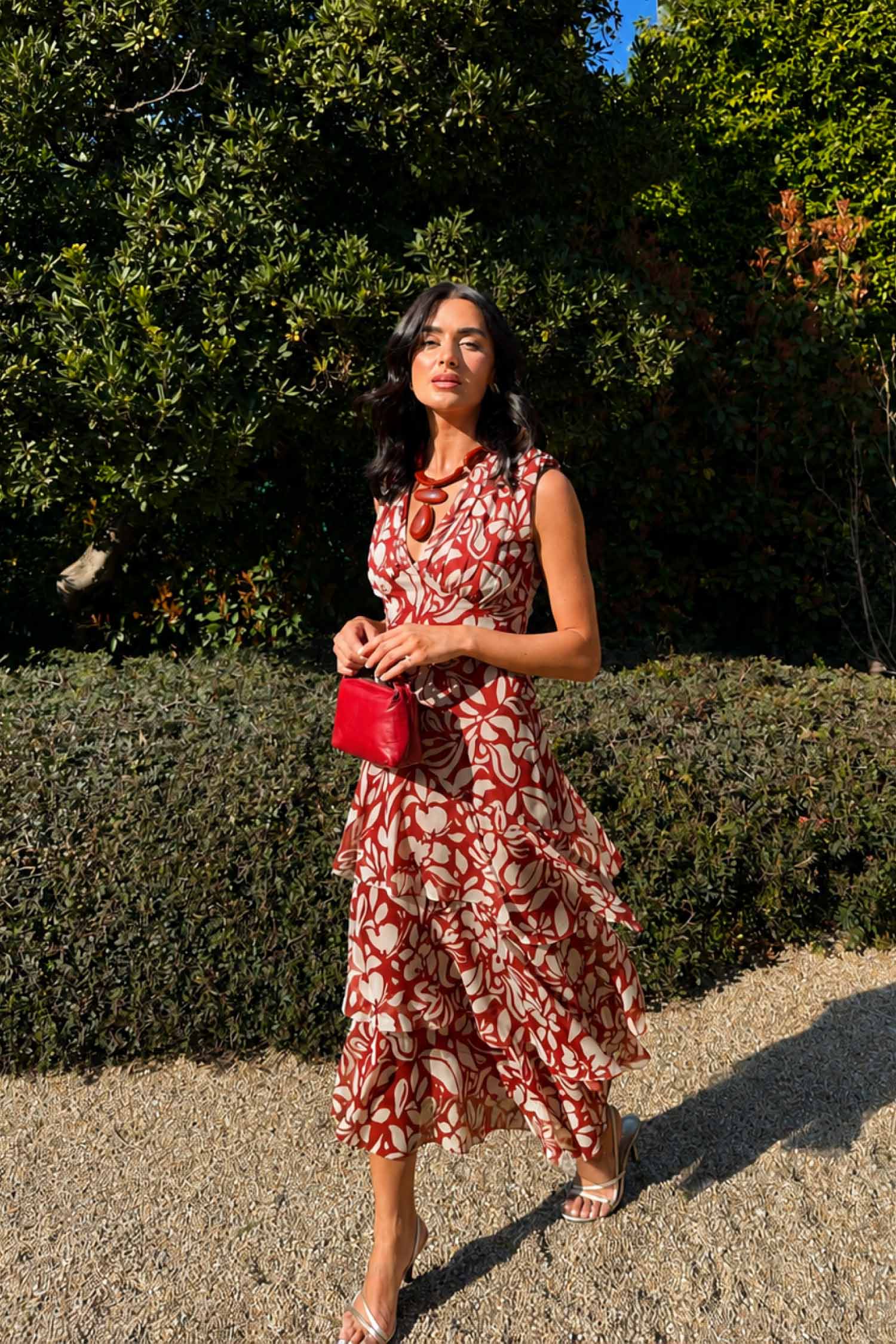Vestido midi rojo fluido