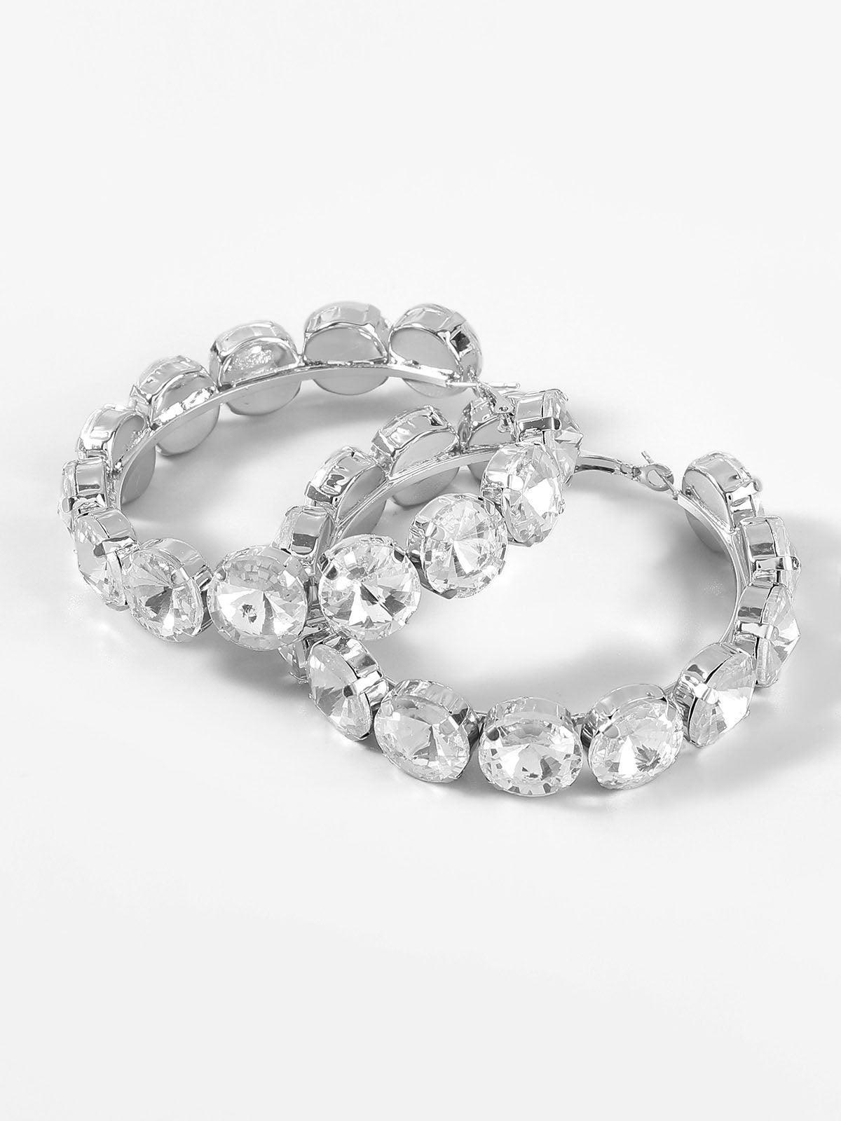 Pendientes Terra Diamante Hoop Earrings en color plateado - Cloe Montiel