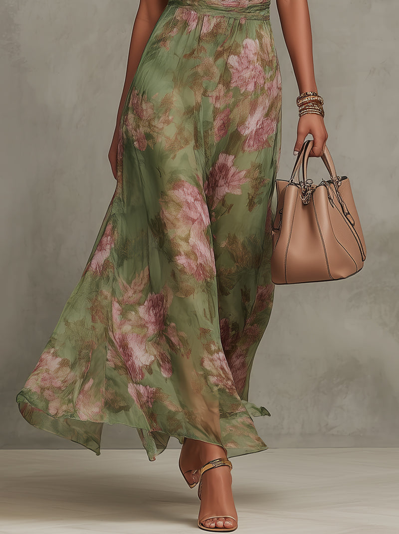 LIVIA | VESTIDO MAXI HALTER CON ESTAMPADO FLORAL ELEGANTE